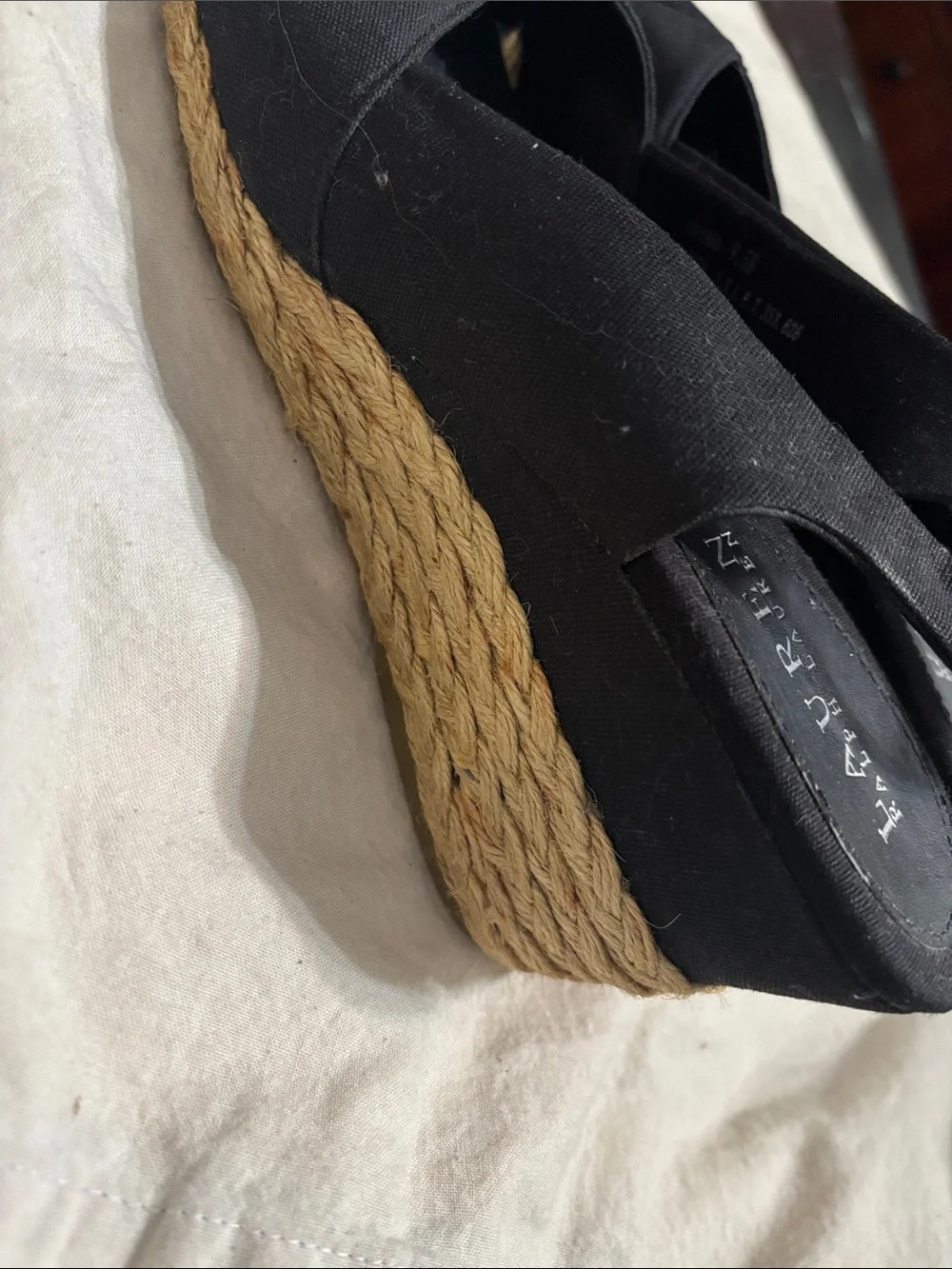 Lauren Ralph Lauren Black Canvas Peep-Toe Espadrille Wedges
